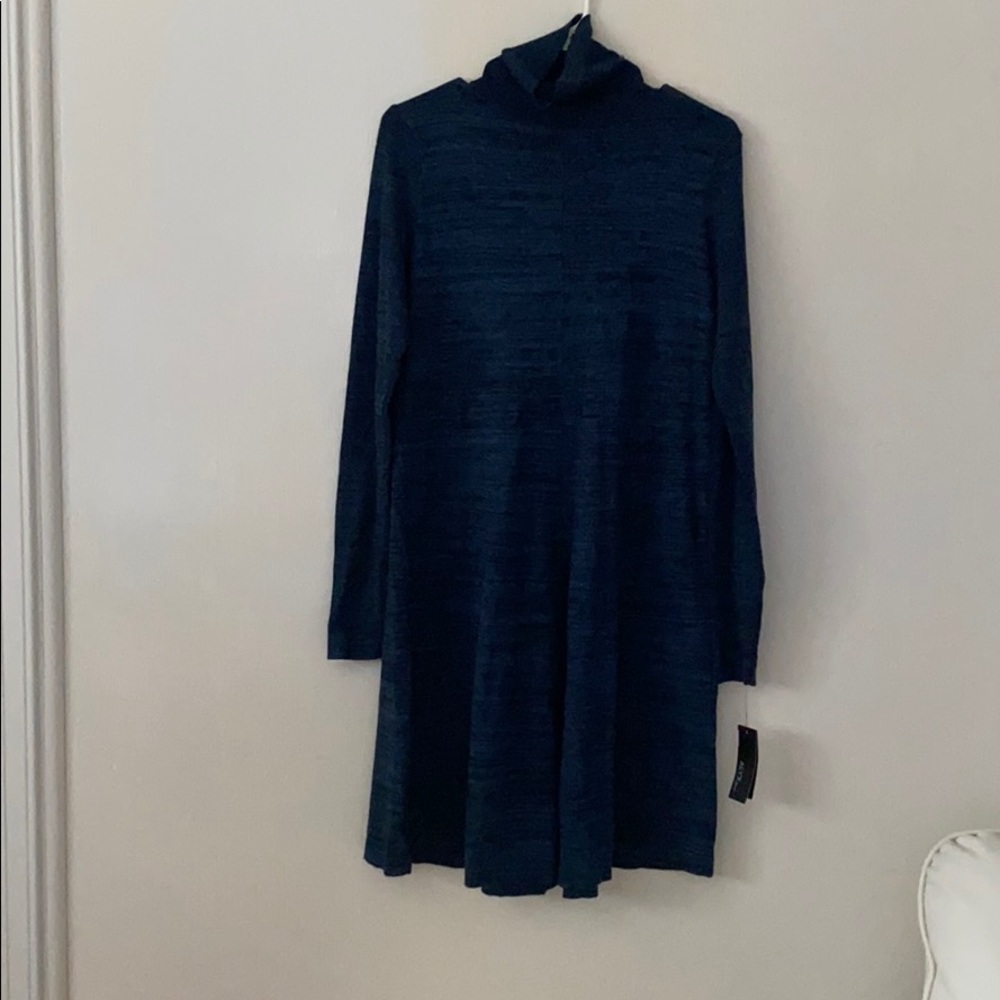 Dress with high collar - knee length, teal